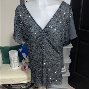 Adrianna Papell Charcoal Sequin Blouse